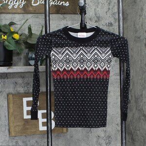 Hanna Andersson Youth Long Sleeve Knit Christmas Pajama Top Black Holiday 6-7